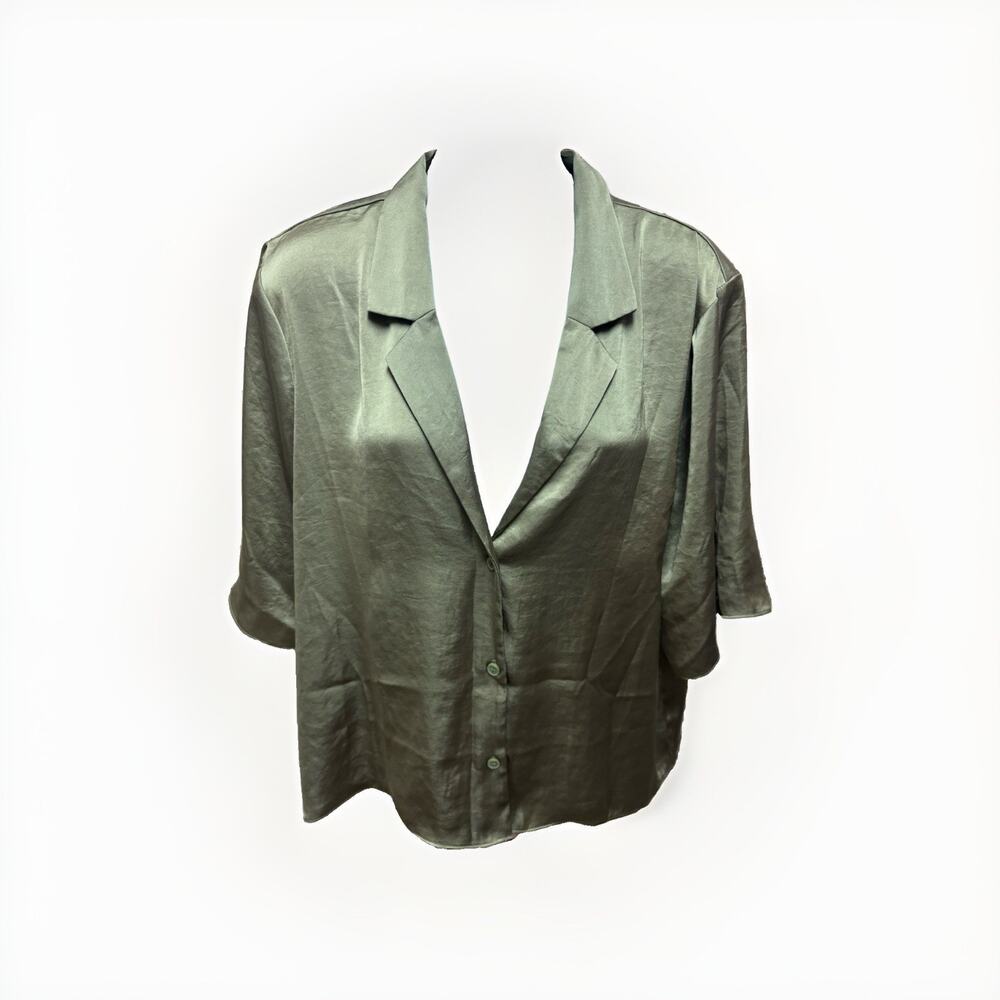 Wilfred Aritzia NWT Womens Olive Green Button Front Blouse Top Size XL